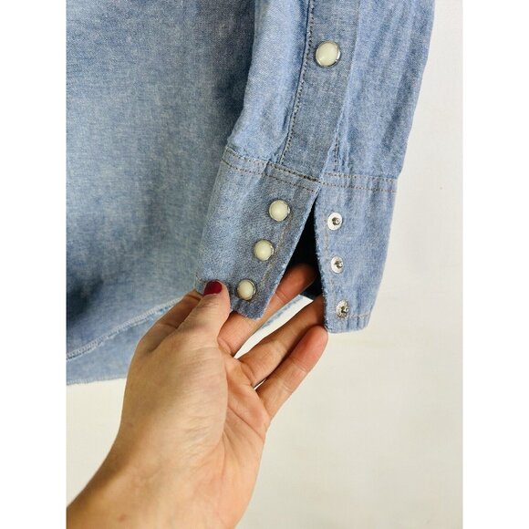 Vintage 80s Wrangler Chambray Denim Pearl Snap Button Shirt Western - Picture 6 of 6